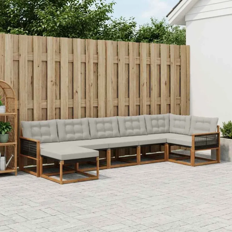 Lauko sofos komplektas 7 pcs Natūrali ir šviesiai pilka