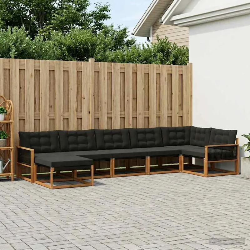 Lauko sofos komplektas su pagalve 7 pcs Natūrali ir juoda