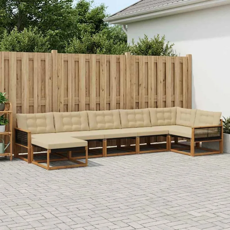 Lauko sofos komplektas su pagalve 7 pcs Natūralus ir bežinis
