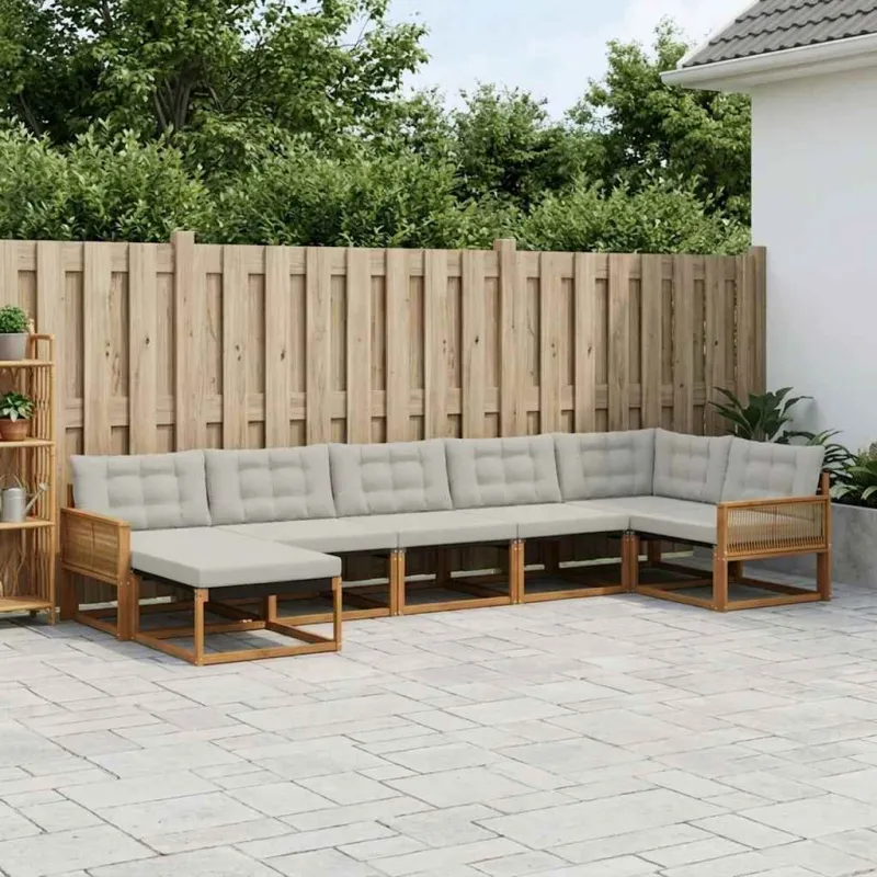 Lauko sofos komplektas 7 pcs Natūrali ir šviesiai pilka