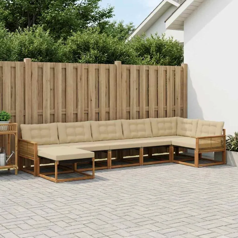 Lauko sofos komplektas su pagalve 7 pcs Natūralus ir bežinis