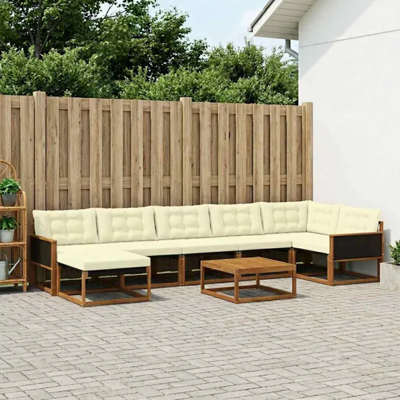 Lauko sofos komplektas su pagalve 8 pcs Natūralus ir grietinėlė