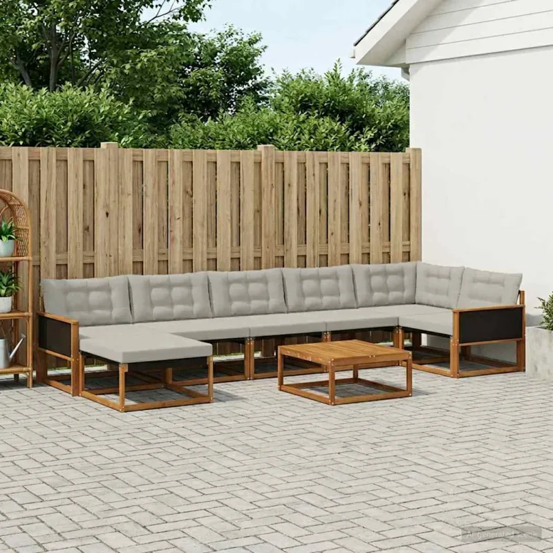 Lauko sofos komplektas 8 pcs Natūrali ir šviesiai pilka