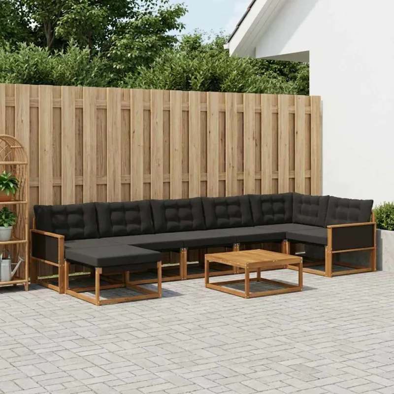 Lauko sofos komplektas su pagalve 8 pcs Natūrali ir juoda