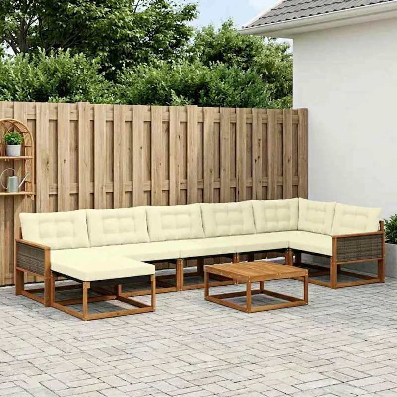 Lauko sofos komplektas su pagalve 8 pcs Natūralus ir grietinėlė