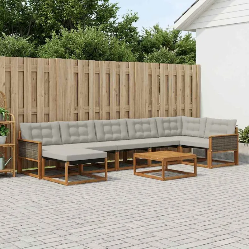 Lauko sofos komplektas 8 pcs Natūrali ir šviesiai pilka