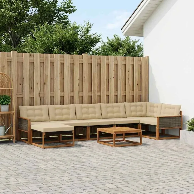 Lauko sofos komplektas su pagalve 8 pcs Natūralus ir bežinis