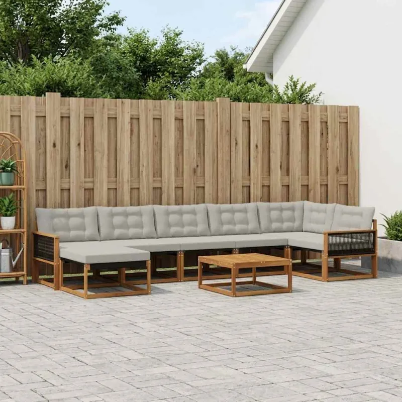 Lauko sofos komplektas 8 pcs Natūrali ir šviesiai pilka