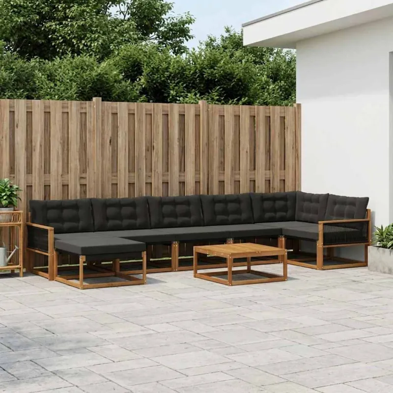 Lauko sofos komplektas su pagalve 8 pcs Natūrali ir juoda