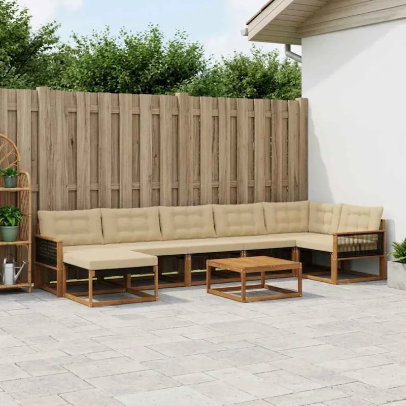 Lauko sofos komplektas su pagalve 8 pcs Natūralus ir bežinis