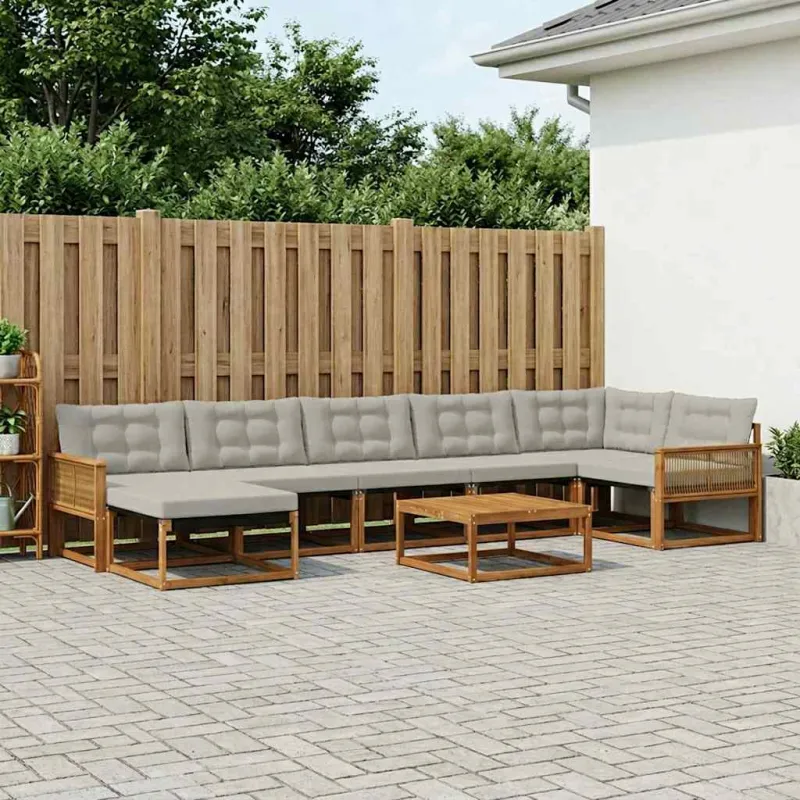 Lauko sofos komplektas 8 pcs Natūrali ir šviesiai pilka
