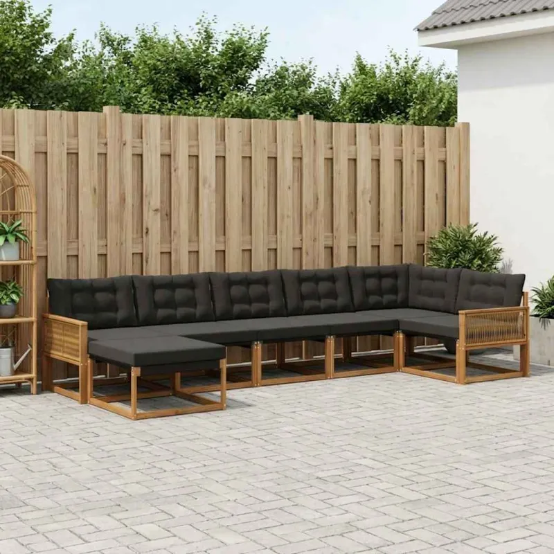 Lauko sofos komplektas su pagalve 8 pcs Natūrali ir juoda