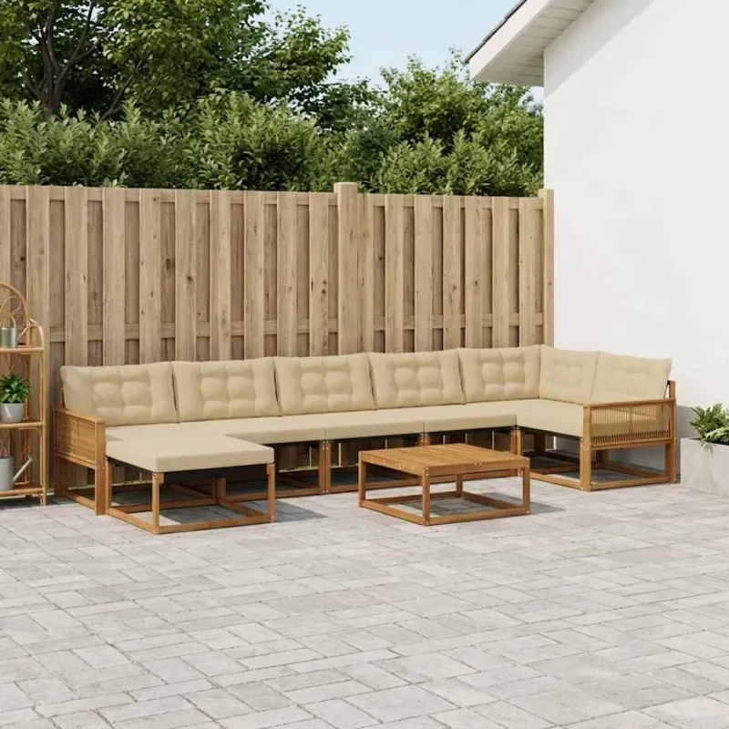 Lauko sofos komplektas su pagalve 8 pcs Natūralus ir bežinis