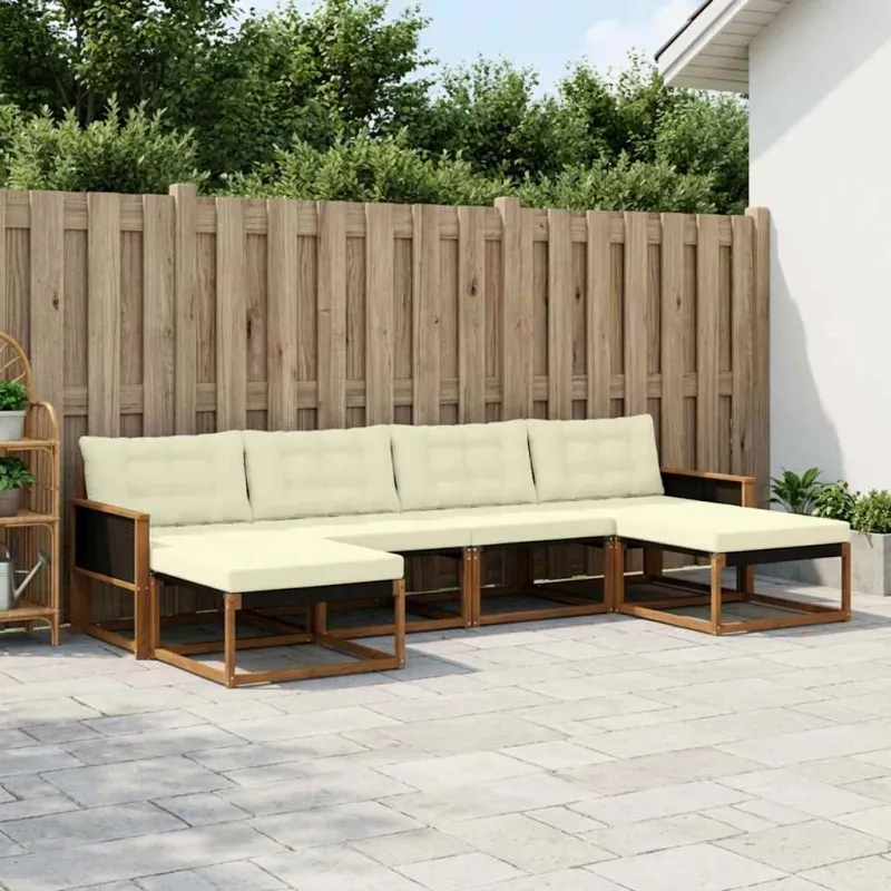 Lauko sofos komplektas su pagalve 6 pcs Natūralus ir grietinėlė