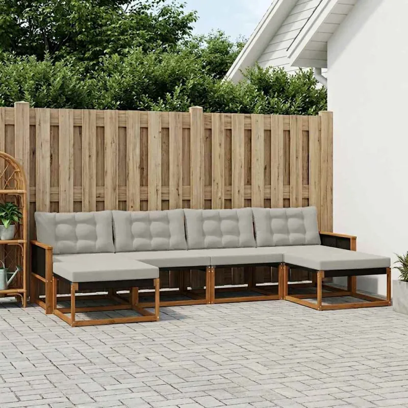 Lauko sofos komplektas 6 pcs Natūrali ir šviesiai pilka
