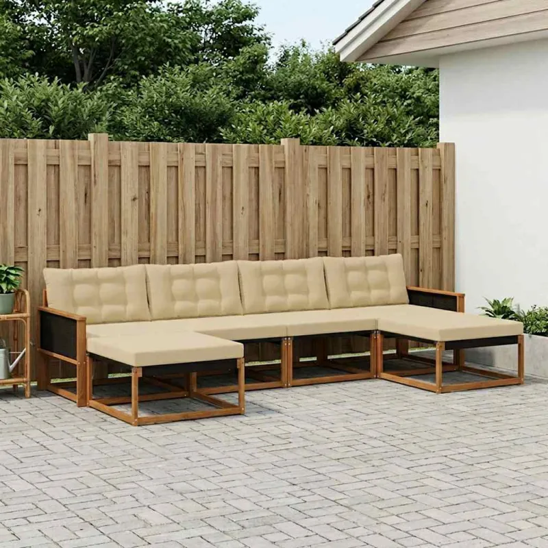 Lauko sofos komplektas su pagalve 6 pcs Natūralus ir bežinis
