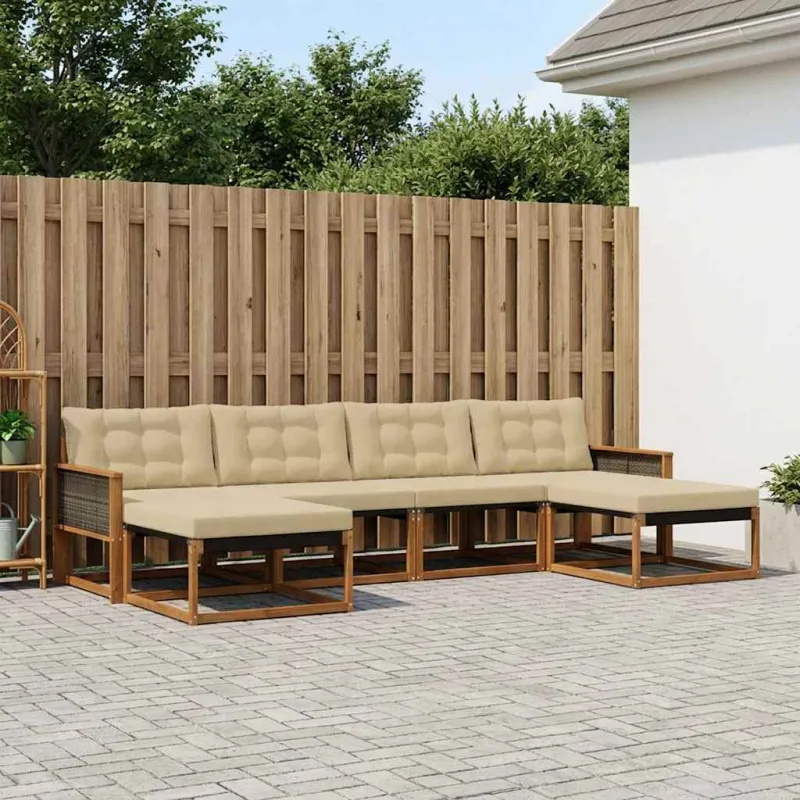 Lauko sofos komplektas su pagalve 6 pcs Natūralus ir bežinis