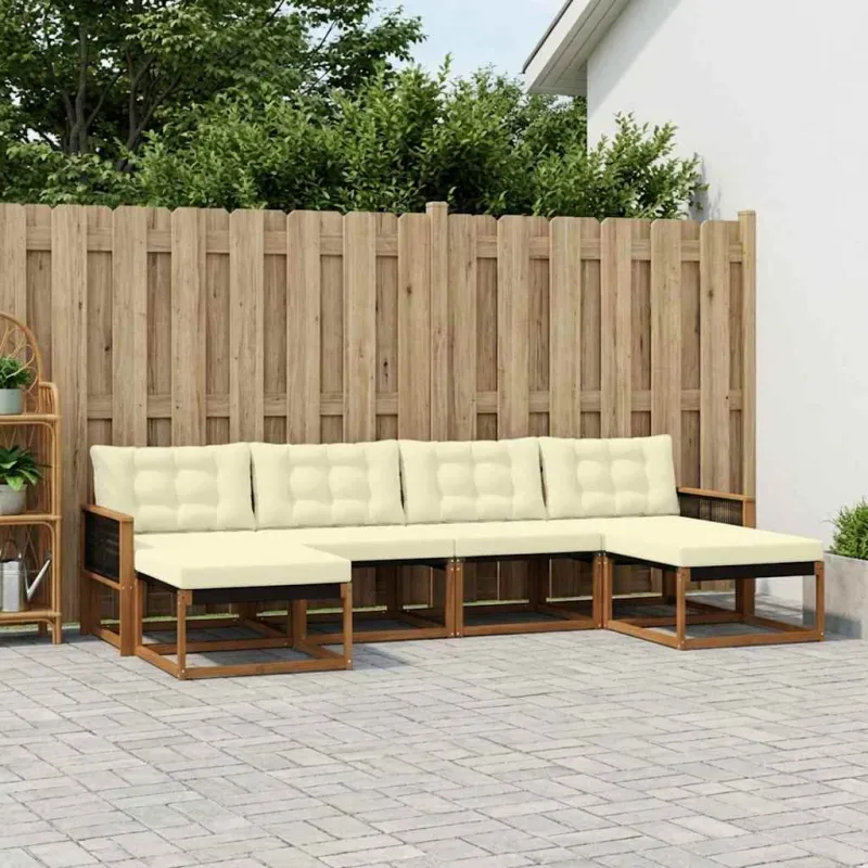 Lauko sofos komplektas su pagalve 6 pcs Natūralus ir grietinėlė