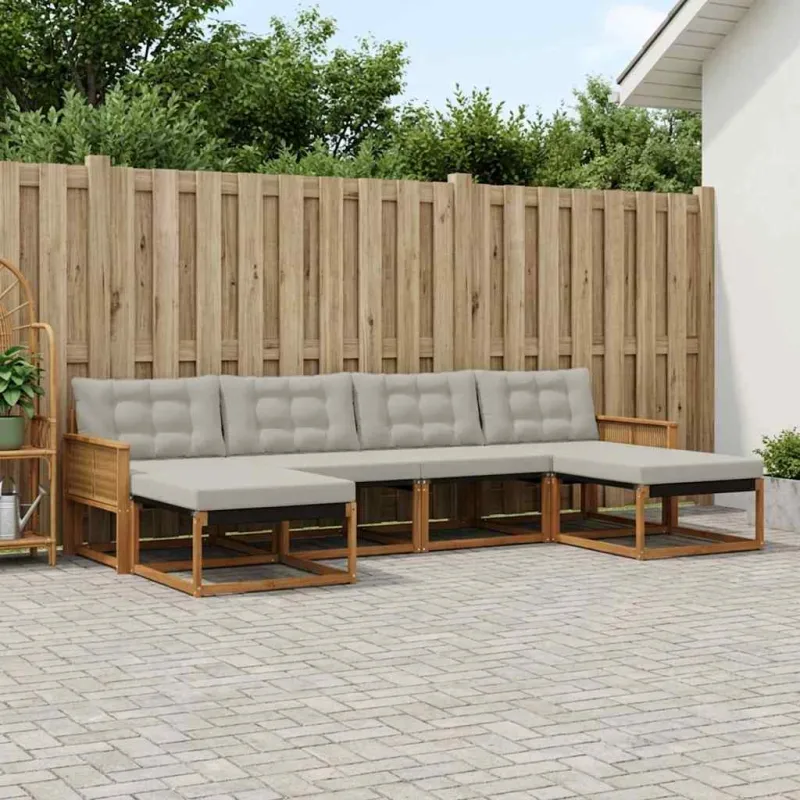 Lauko sofos komplektas 6 pcs Natūrali ir šviesiai pilka