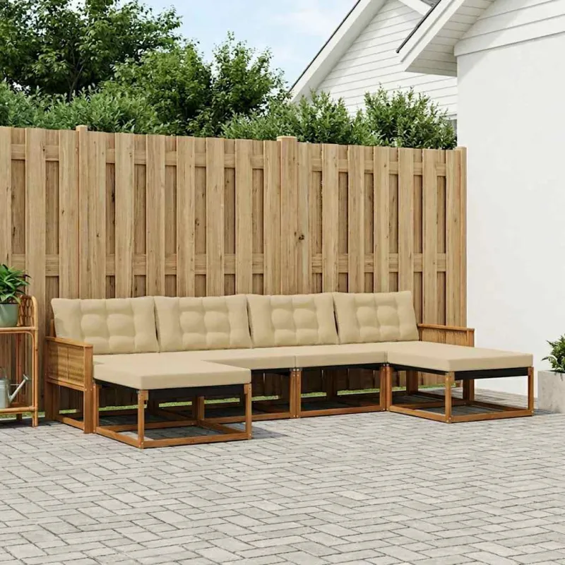 Lauko sofos komplektas su pagalve 6 pcs Natūralus ir bežinis