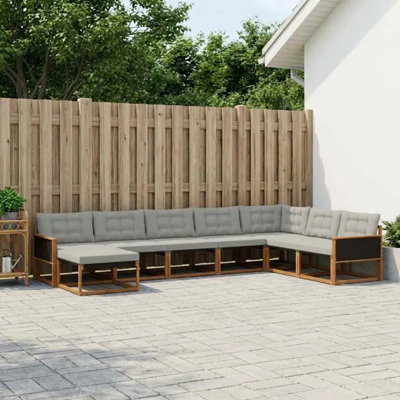 Lauko sofos komplektas 8 pcs Natūrali ir šviesiai pilka