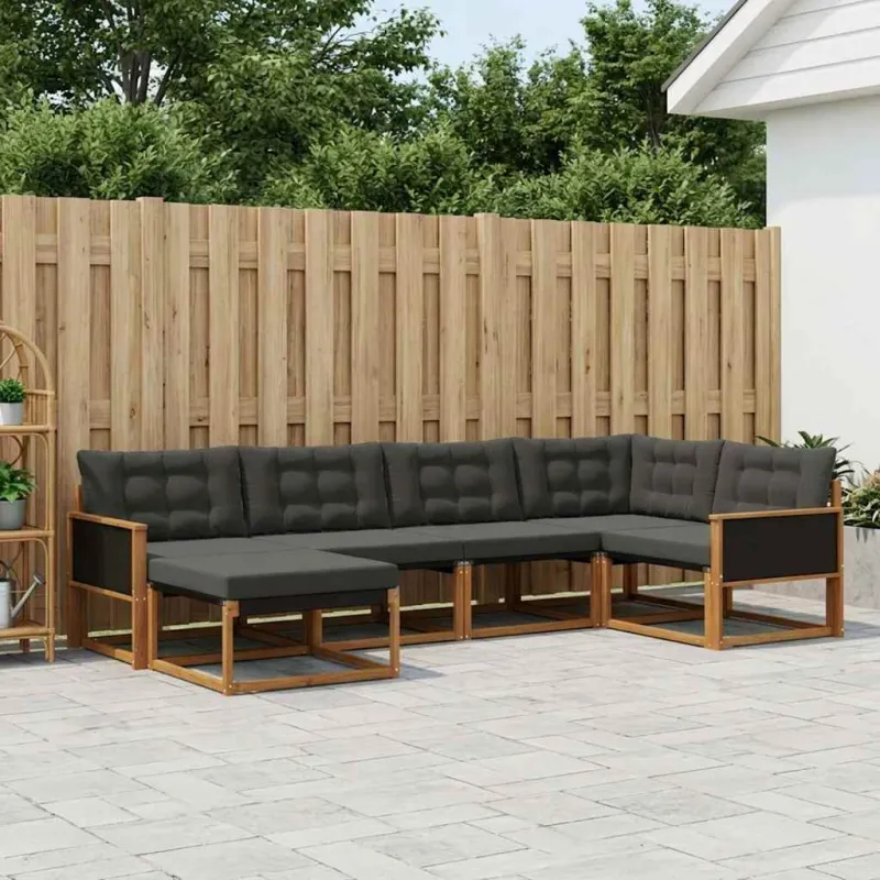 Lauko sofos komplektas su pagalve 8 pcs Natūrali ir juoda
