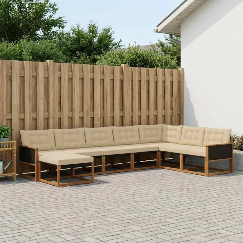 Lauko sofos komplektas su pagalve 8 pcs Natūralus ir bežinis