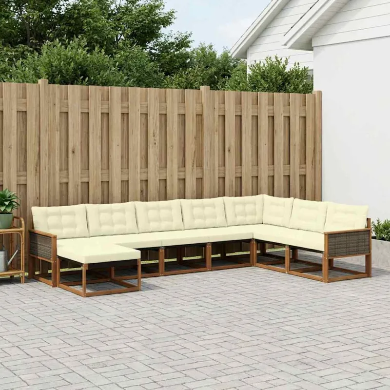 Lauko sofos komplektas su pagalve 8 pcs Natūralus ir grietinėlė