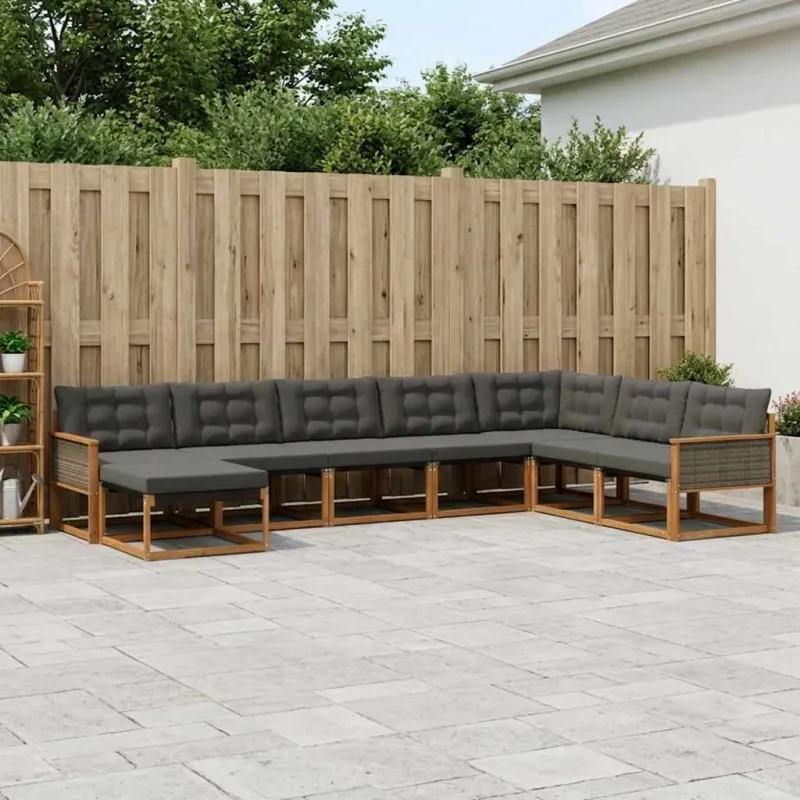 Lauko sofos komplektas su pagalve 8 pcs Natūrali ir juoda