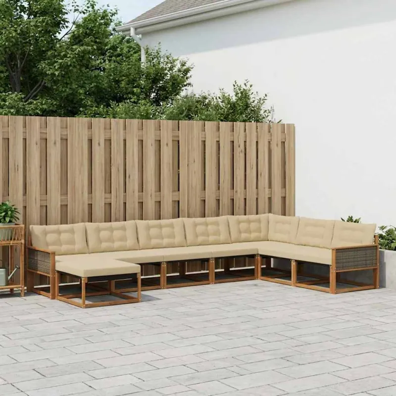 Lauko sofos komplektas su pagalve 8 pcs Natūralus ir bežinis