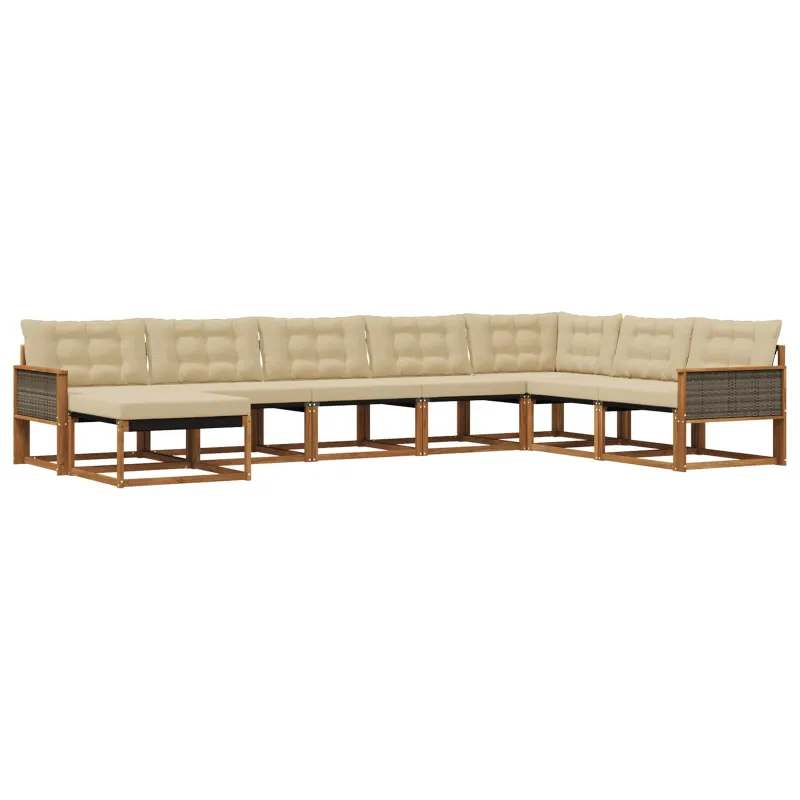 Lauko sofos komplektas su pagalve 8 pcs Natūralus ir bežinis