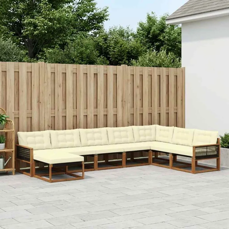 Lauko sofos komplektas su pagalve 8 pcs Natūralus ir grietinėlė