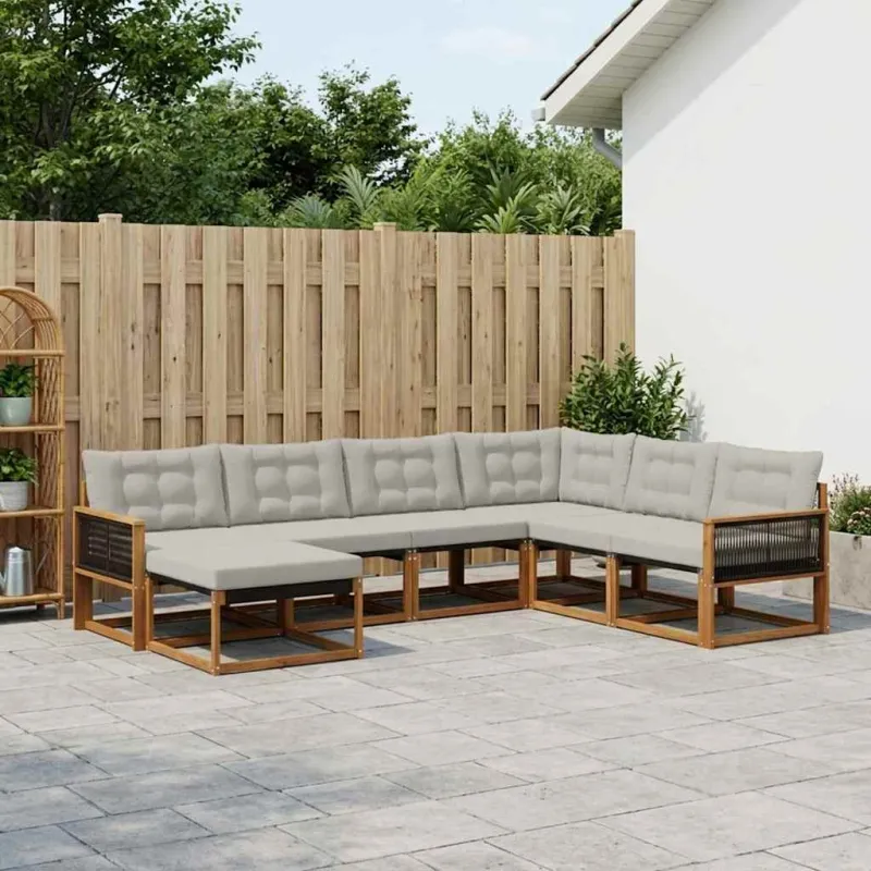 Lauko sofos komplektas 8 pcs Natūrali ir šviesiai pilka