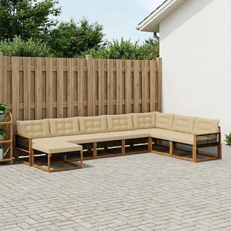 Lauko sofos komplektas su pagalve 8 pcs Natūralus ir bežinis