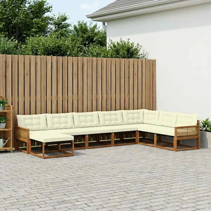 Lauko sofos komplektas su pagalve 8 pcs Natūralus ir grietinėlė