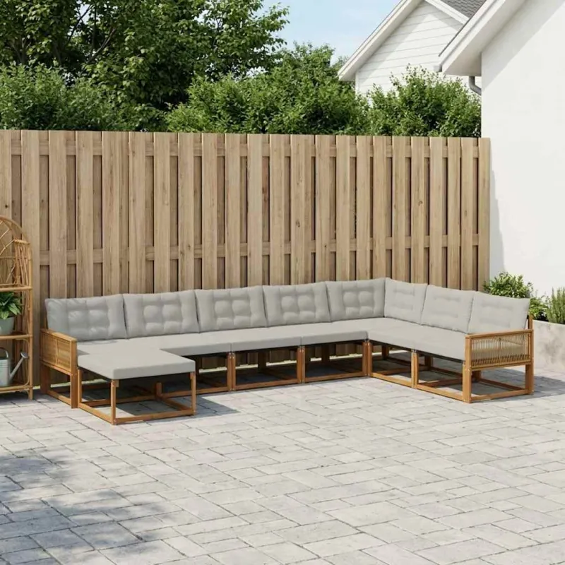 Lauko sofos komplektas 8 pcs Natūrali ir šviesiai pilka