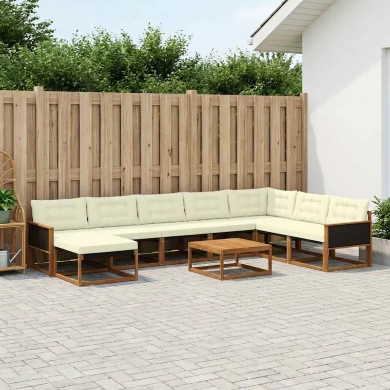 Lauko sofos komplektas su pagalve 9 pcs Natūralus ir grietinėlė