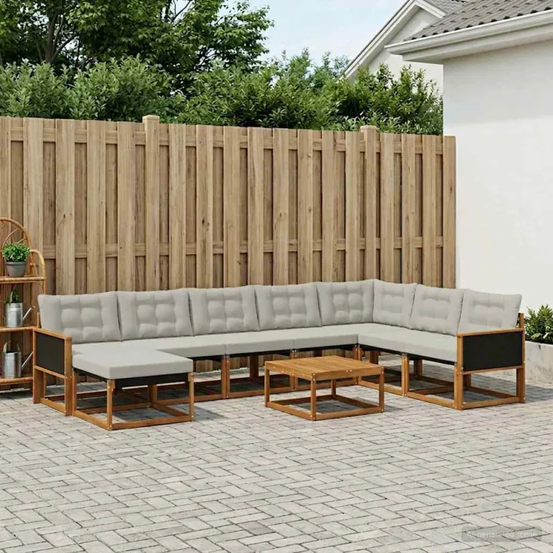 Lauko sofos komplektas 9 pcs Natūrali ir šviesiai pilka