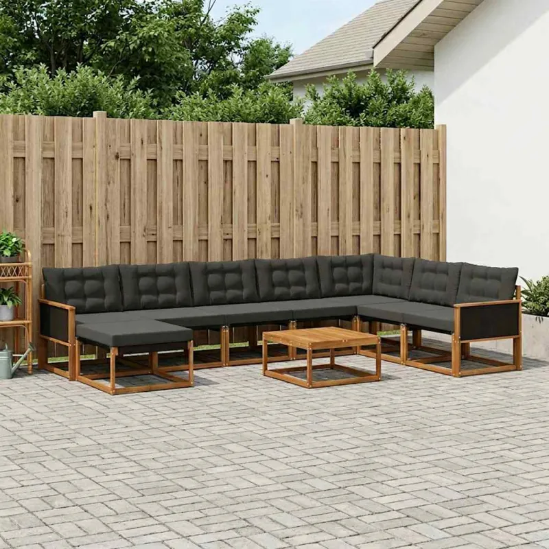 Lauko sofos komplektas su pagalve 9 pcs Natūrali ir juoda