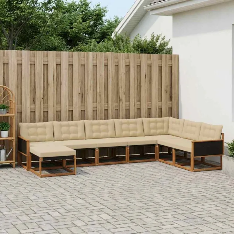 Lauko sofos komplektas su pagalve 9 pcs Natūralus ir bežinis