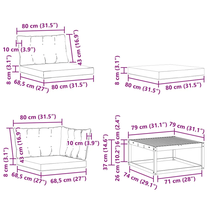 Lauko sofos komplektas su pagalve 9 pcs Natūralus ir grietinėlė