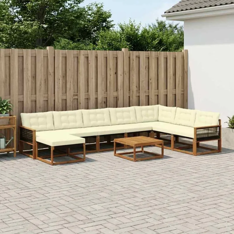 Lauko sofos komplektas su pagalve 9 pcs Natūralus ir grietinėlė