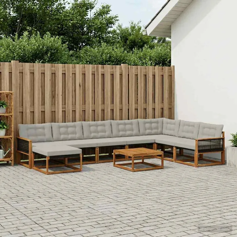 Lauko sofos komplektas 9 pcs Natūrali ir šviesiai pilka
