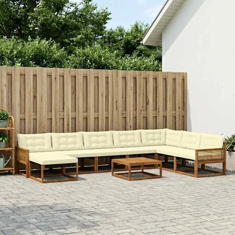 Lauko sofos komplektas su pagalve 9 pcs Natūralus ir grietinėlė