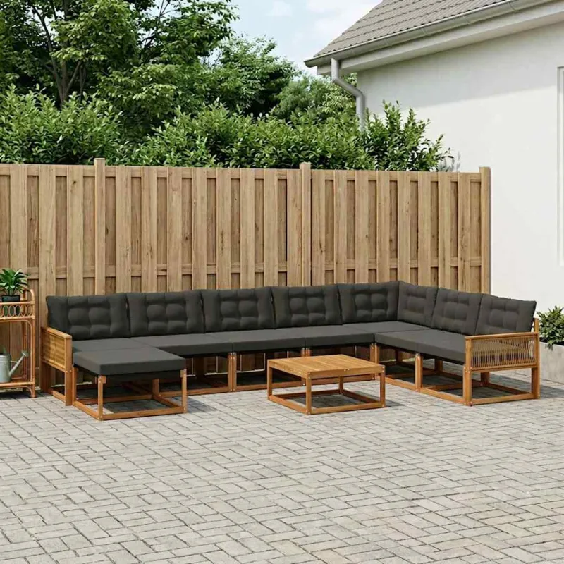 Lauko sofos komplektas su pagalve 9 pcs Natūrali ir juoda
