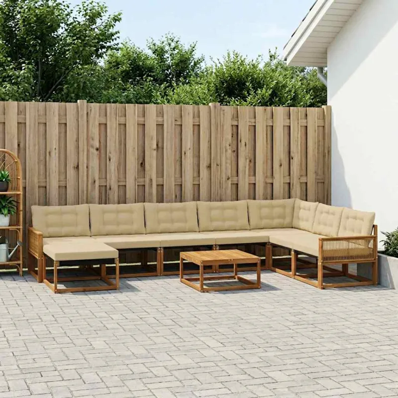 Lauko sofos komplektas su pagalve 9 pcs Natūralus ir bežinis