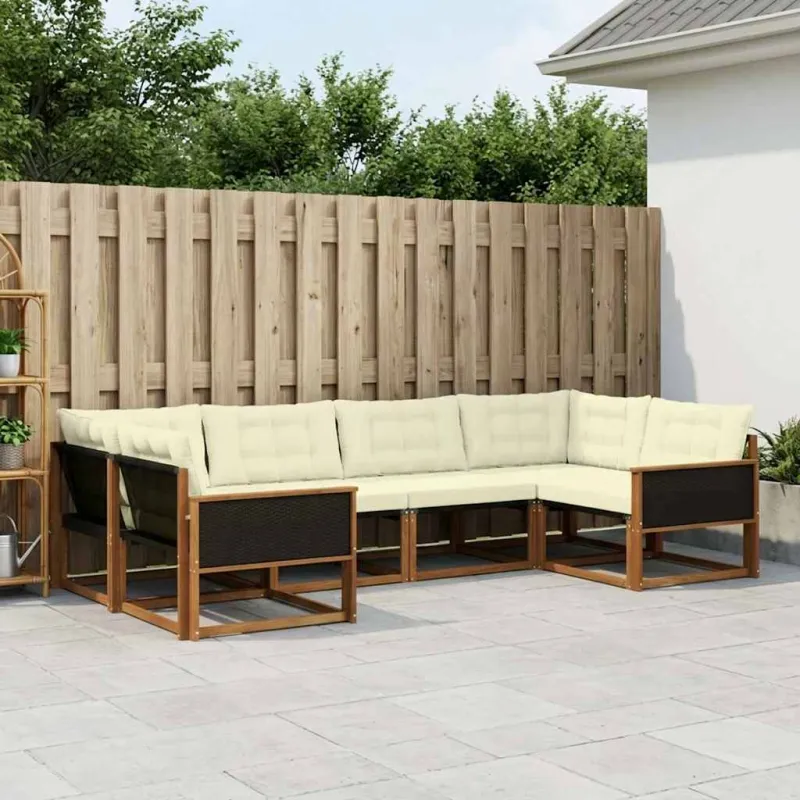 Lauko sofos komplektas su pagalve 6 pcs Natūralus ir grietinėlė