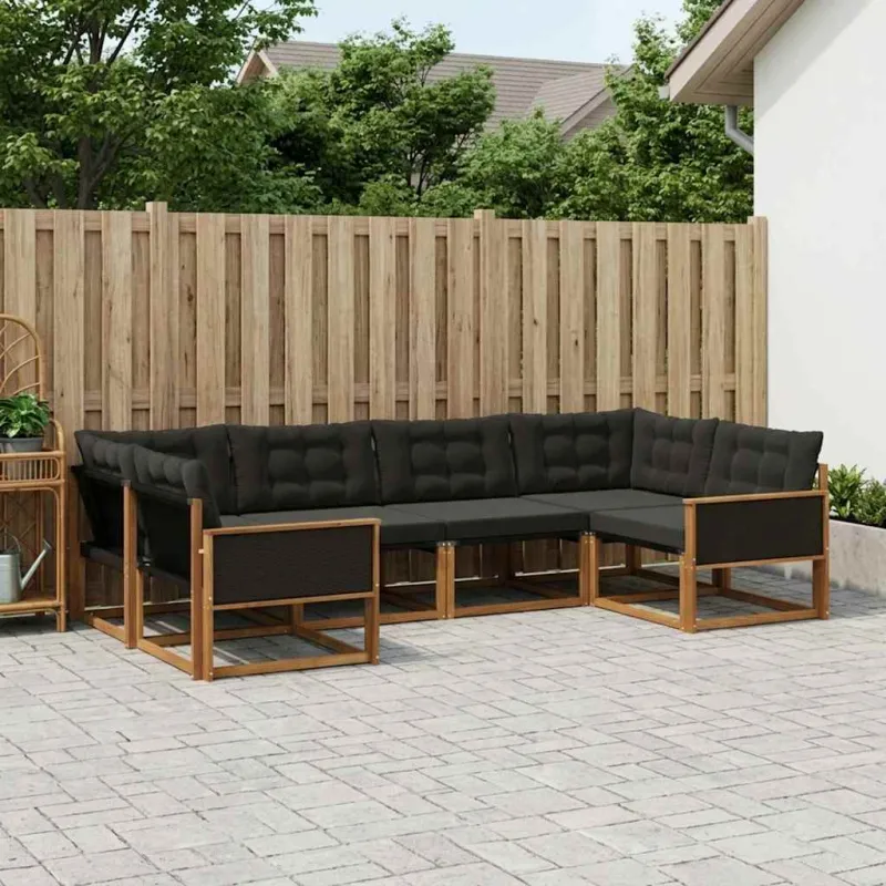 Lauko sofos komplektas su pagalve 6 pcs Natūrali ir juoda