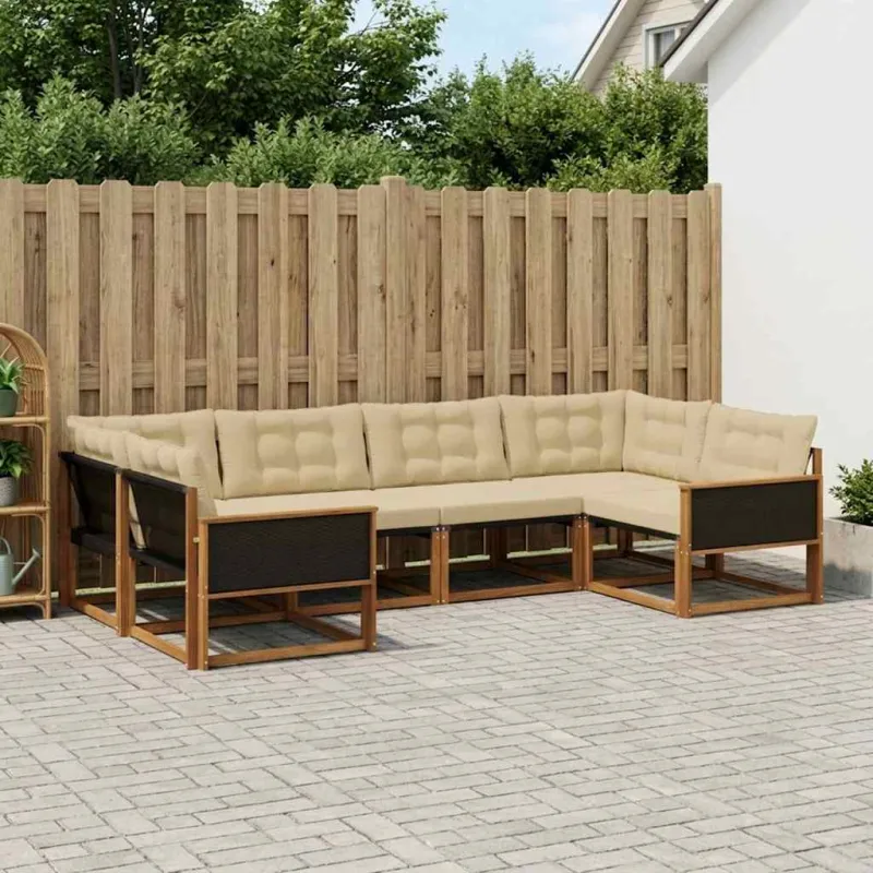Lauko sofos komplektas su pagalve 6 pcs Natūralus ir bežinis