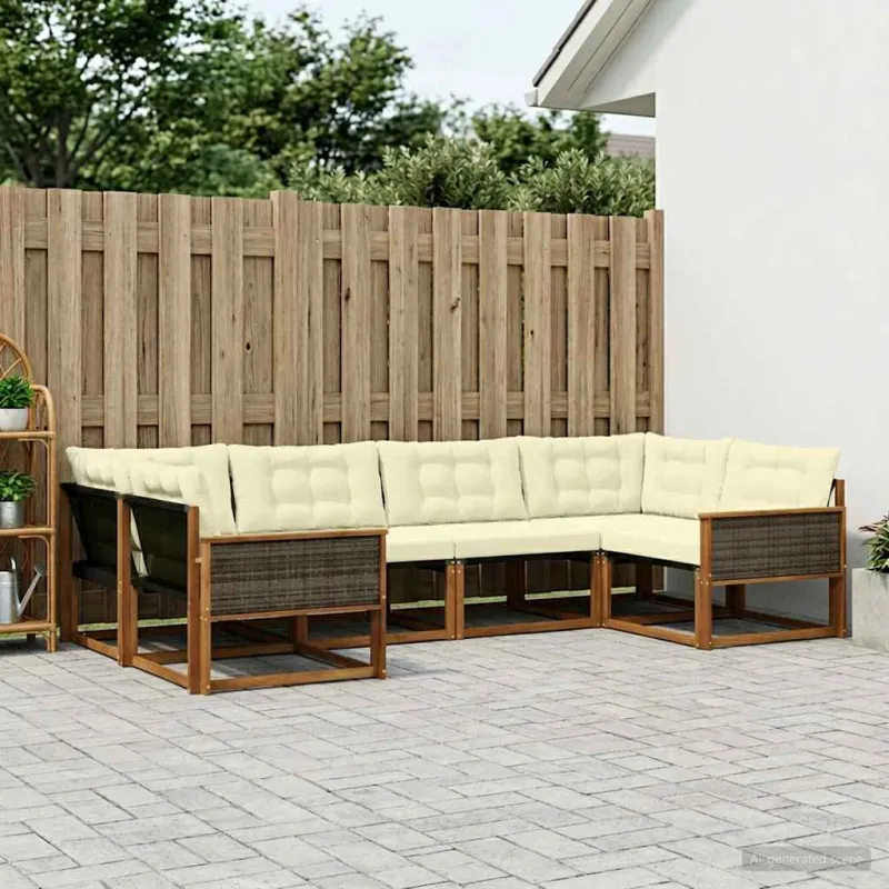 Lauko sofos komplektas su pagalve 6 pcs Natūralus ir grietinėlė